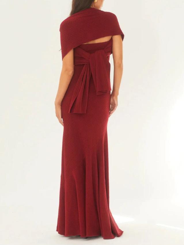 Strapless One Shoulder Fishtail Maxi Dress