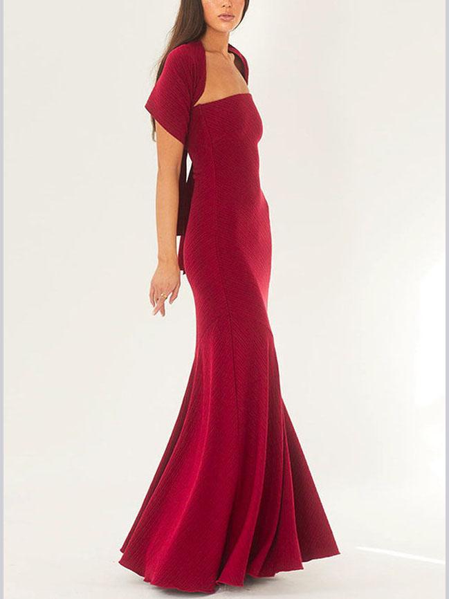 Strapless One Shoulder Fishtail Maxi Dress