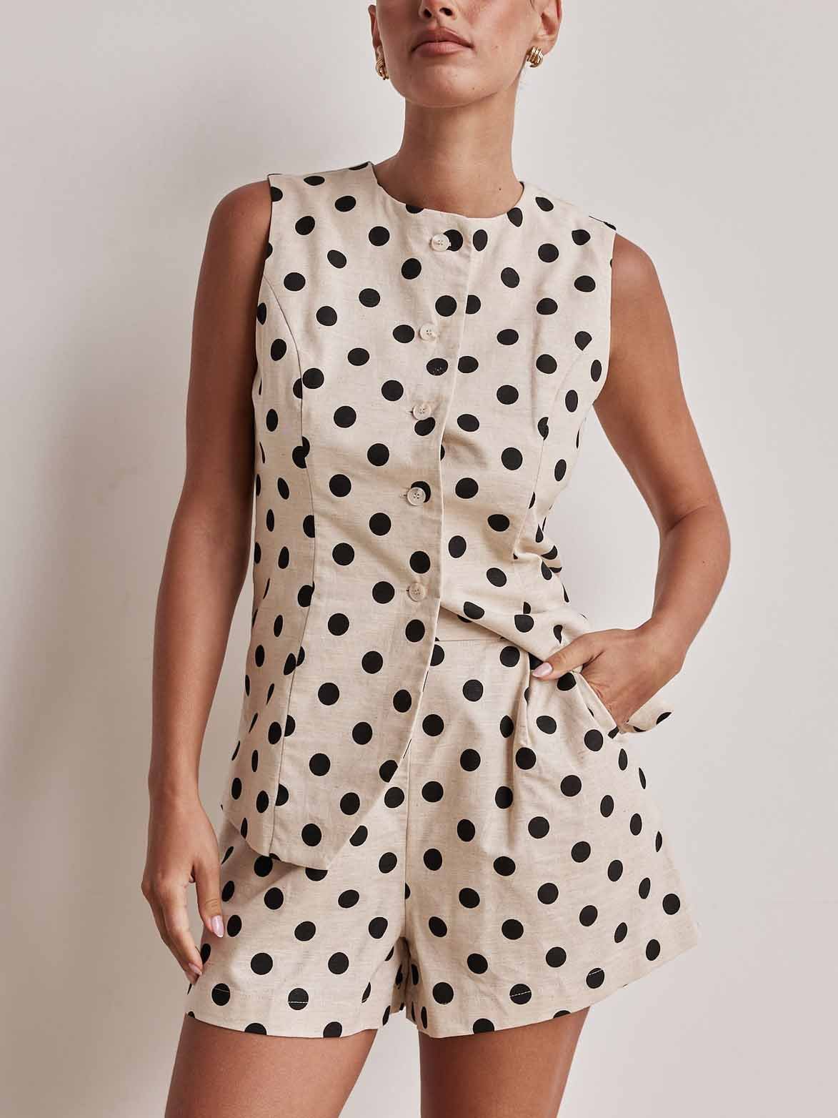 Golden Polka Dot Print Vest Top
