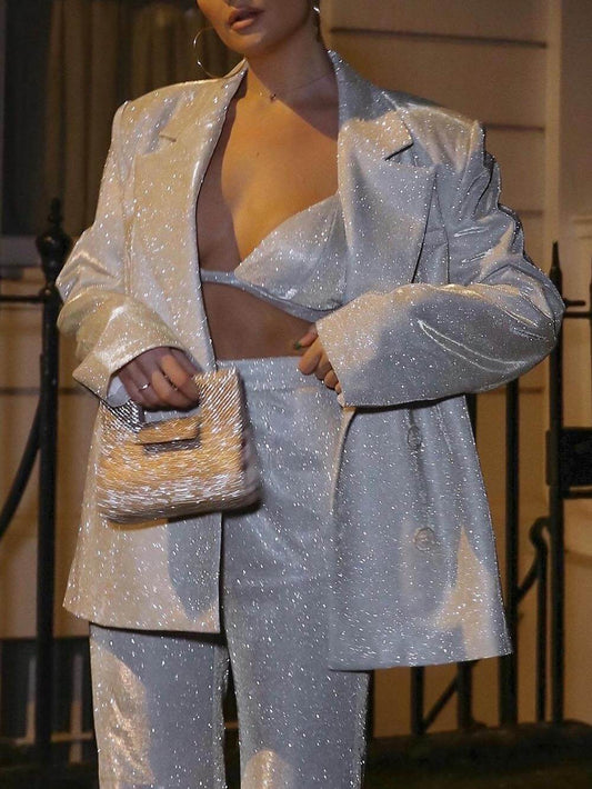 Classic Sequined Long-Sleeved Loose Suits Blazer