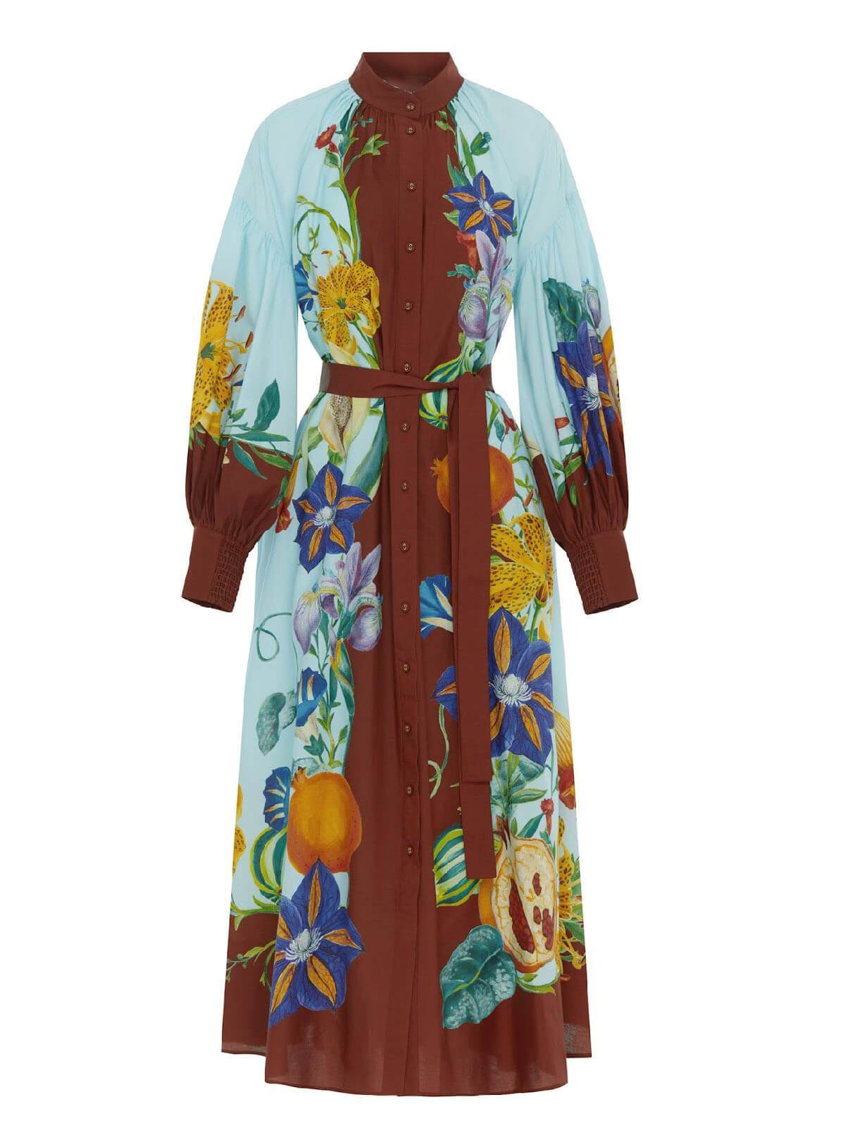 Sunny Floral Print Single-breasted Tie Midi Dress