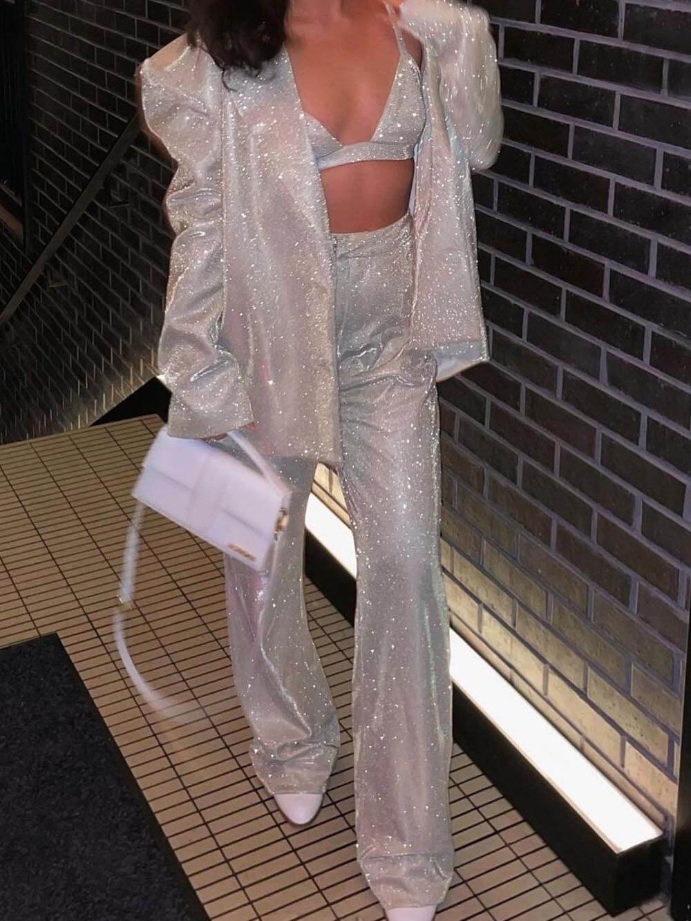 Classic Sequined Long-Sleeved Loose Suits Blazer