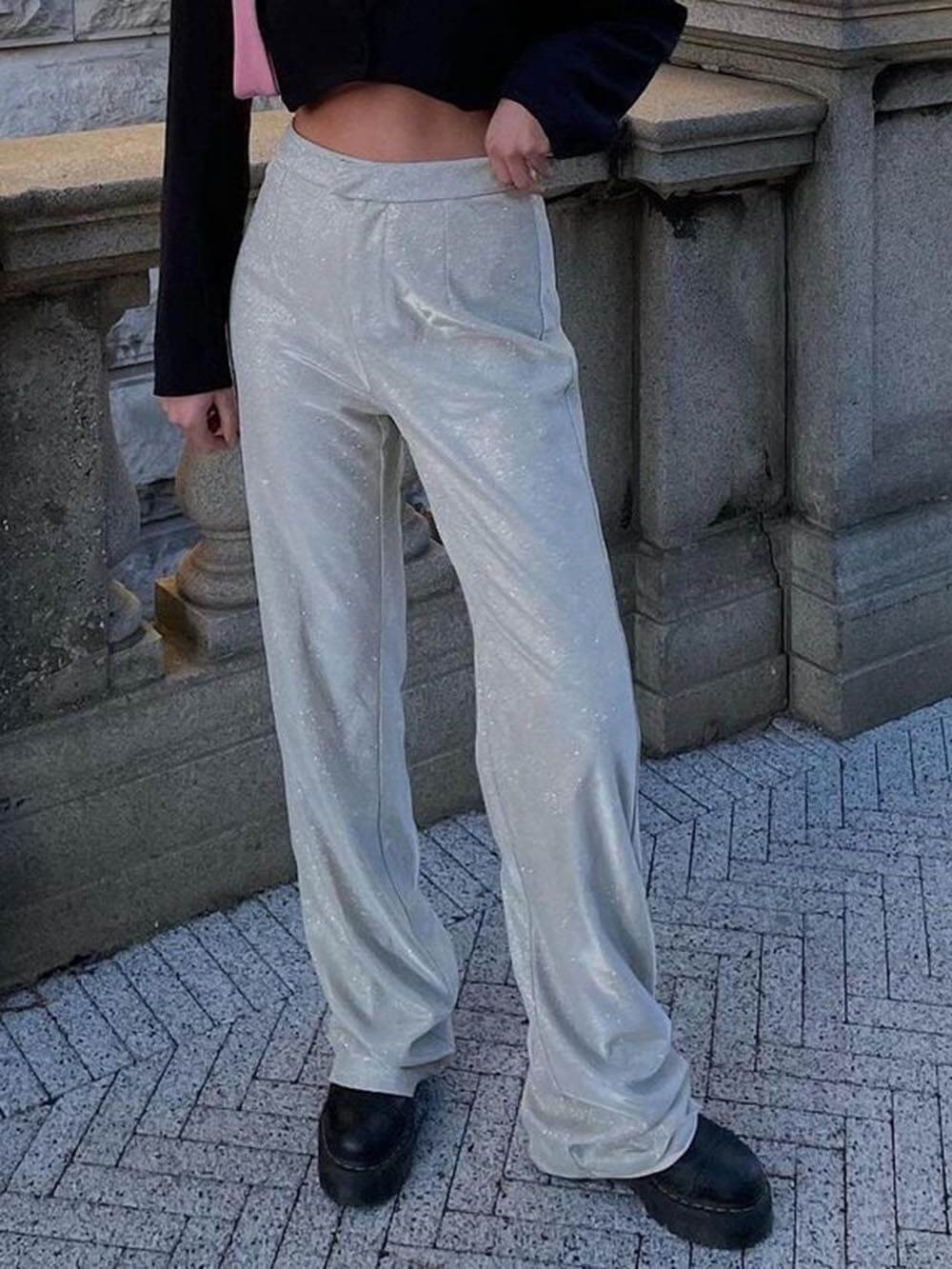 Classic Sequined Loose Flared Suit Straight Pants