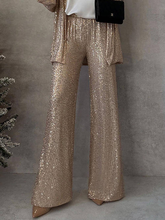 Unique Sequin Party Scene High Rise Elastic Waist Wide Leg Pants