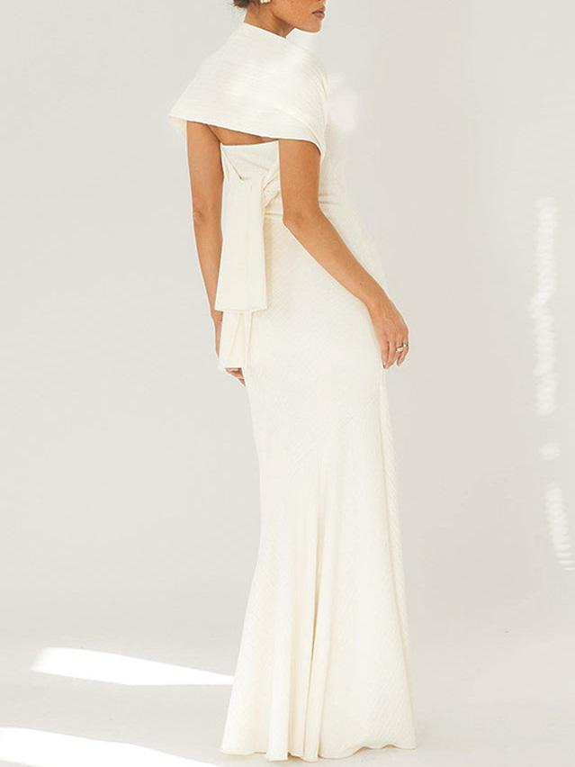 Strapless One Shoulder Fishtail Maxi Dress