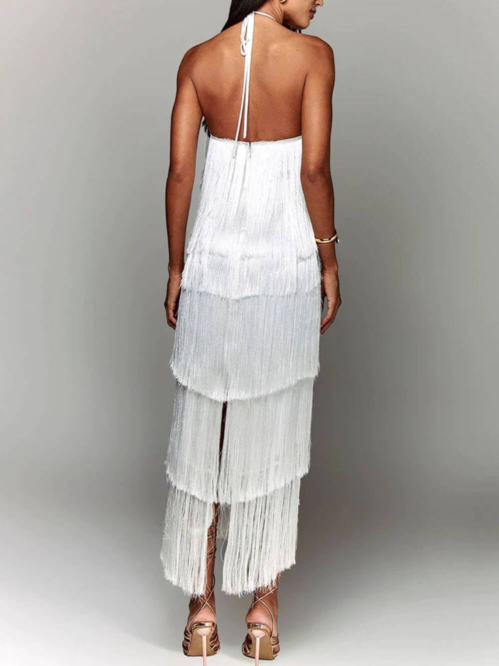 Halter Neck Tassel Backless Slit Party Dress