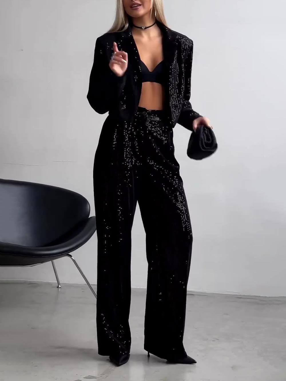 Classic Sequin High Waist Pocket Pants