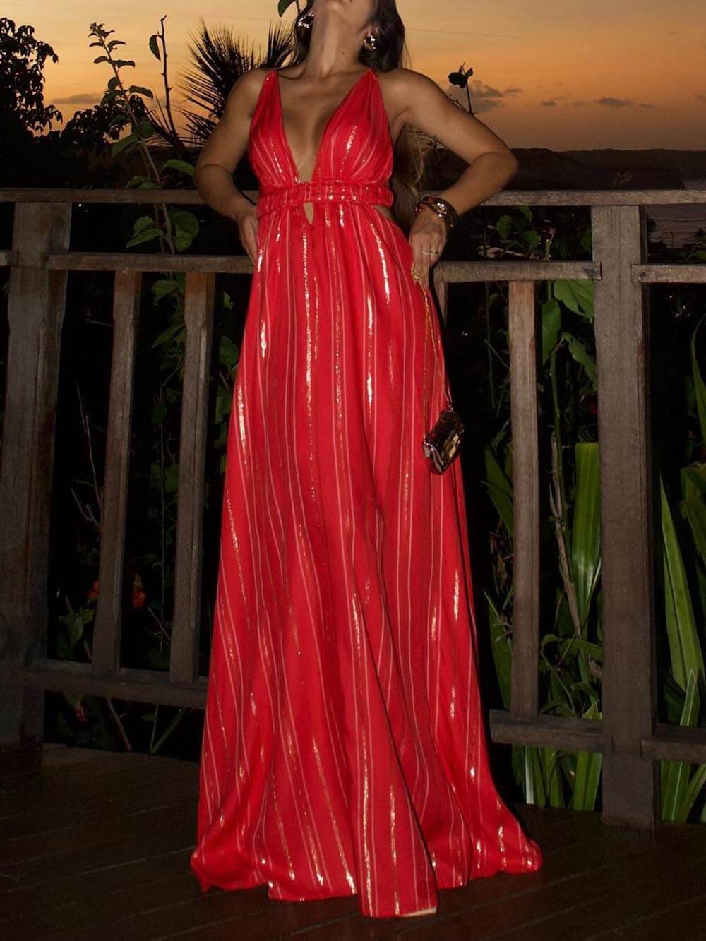 The Most Beautiful Time Elegant Backless Deep V Maxi Dress