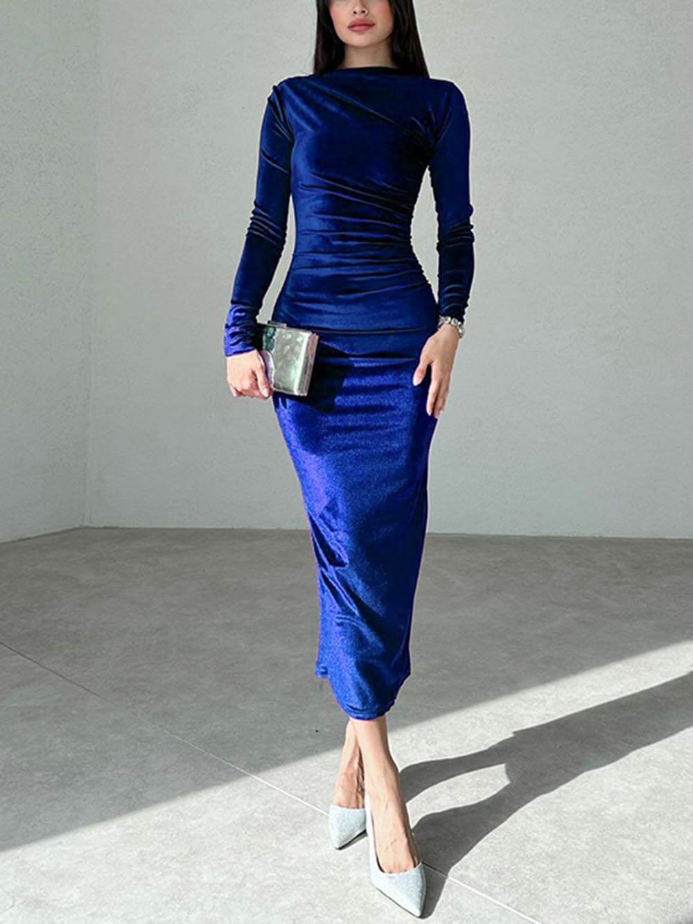 Solid Color Slim Fit Pleated Dress