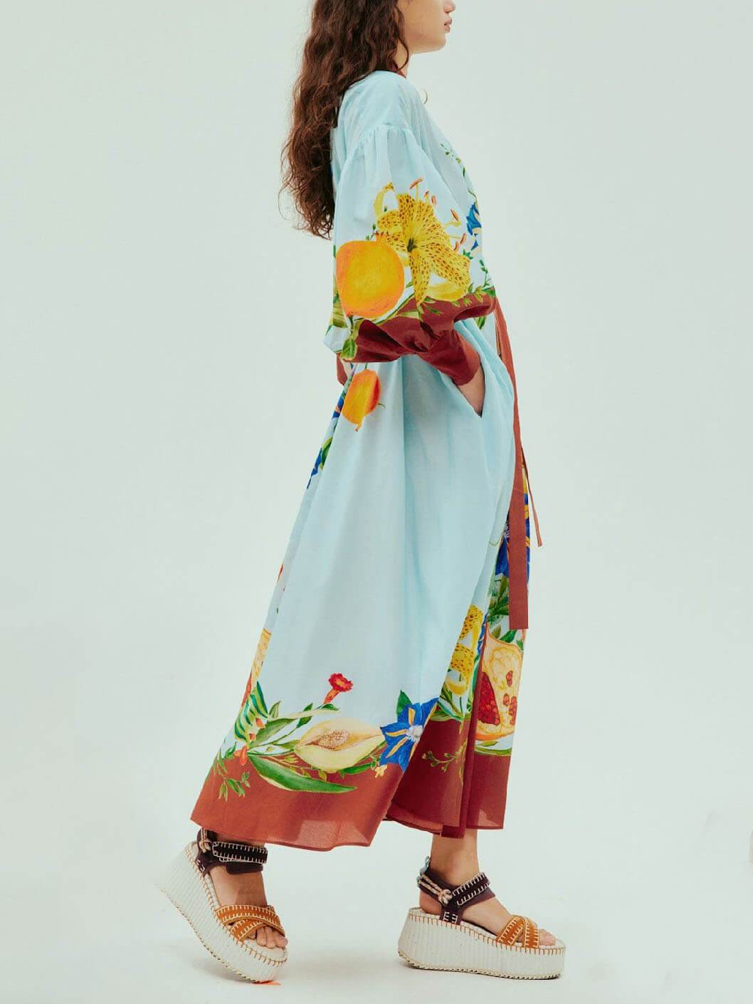 Sunny Floral Print Single-breasted Tie Midi Dress