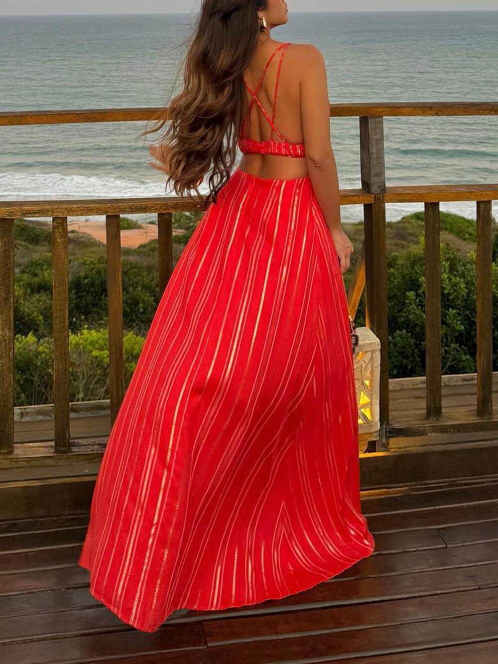 The Most Beautiful Time Elegant Backless Deep V Maxi Dress