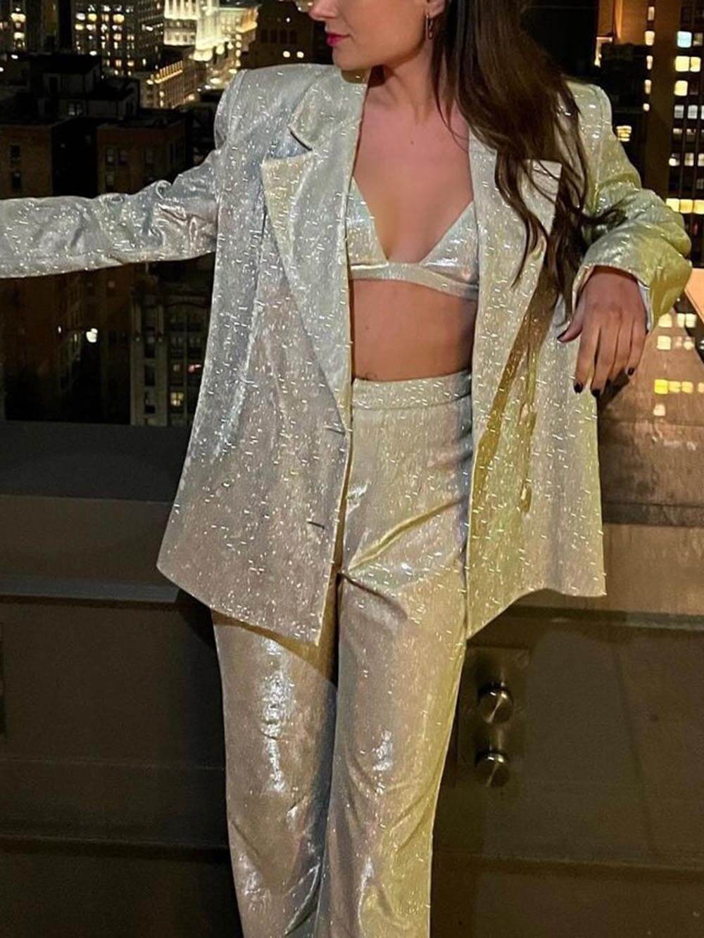 Classic Sequined Long-Sleeved Loose Suits Blazer