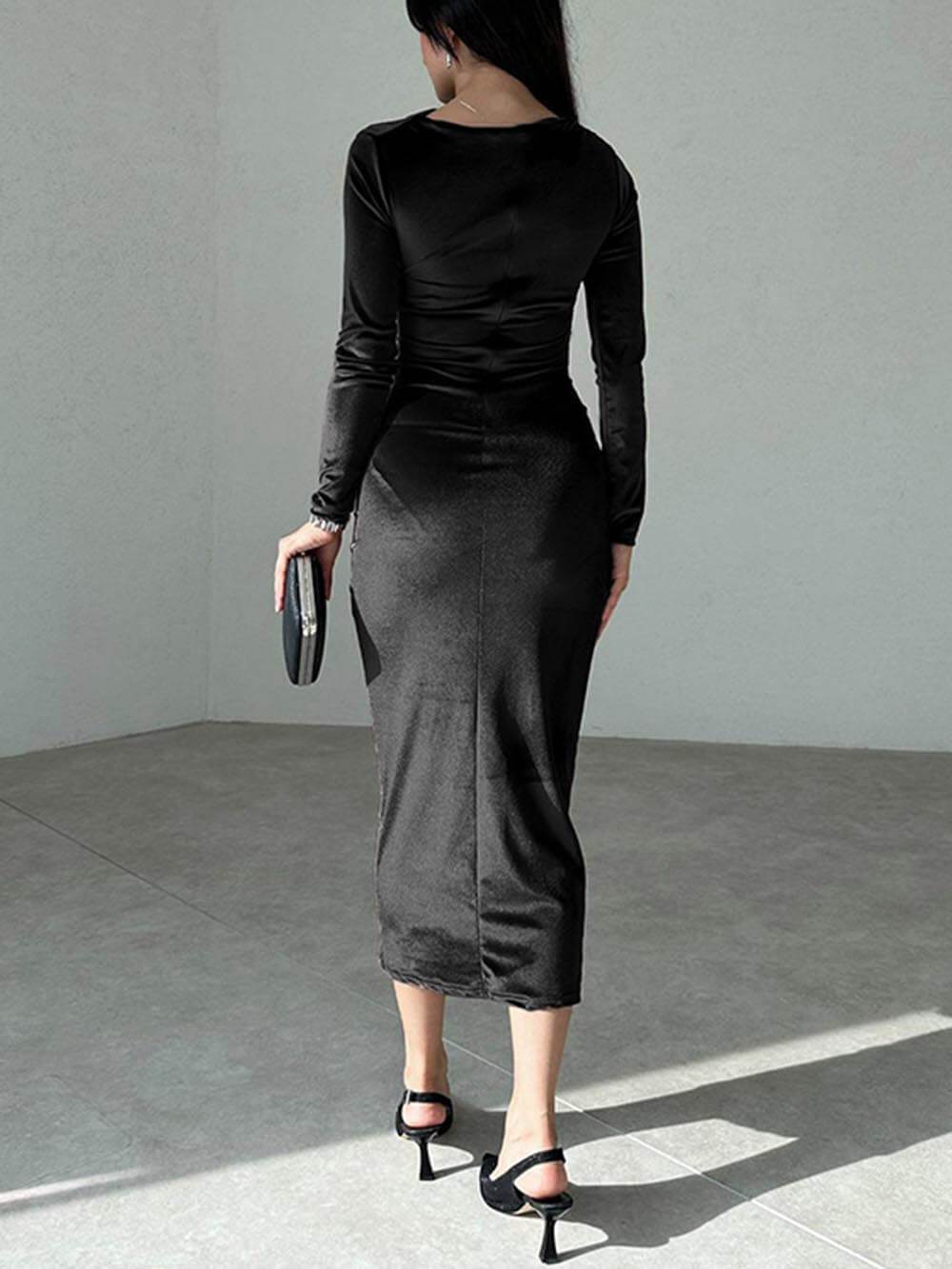 Solid Color Slim Fit Pleated Dress