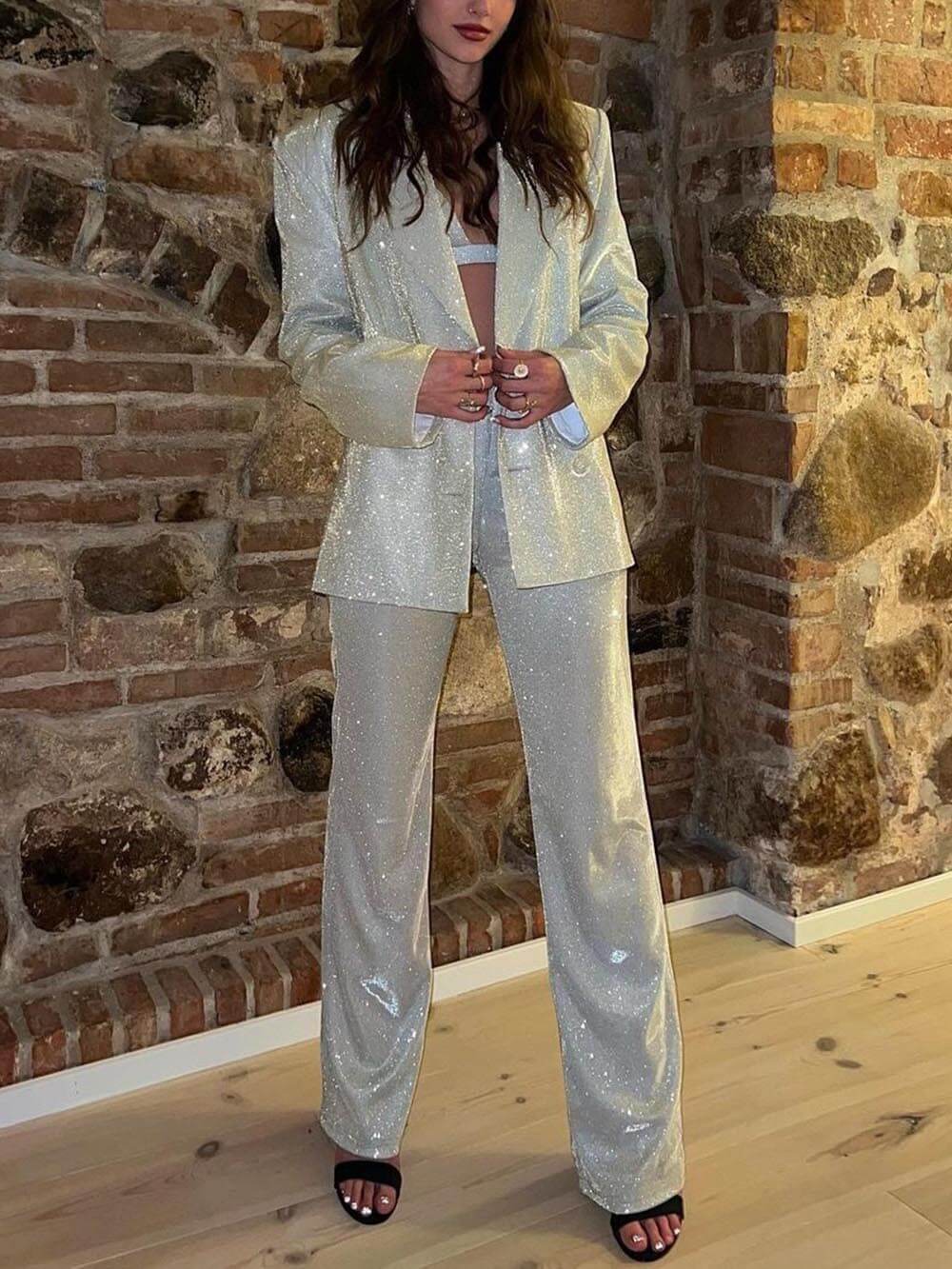 Classic Sequined Long-Sleeved Loose Suits Blazer