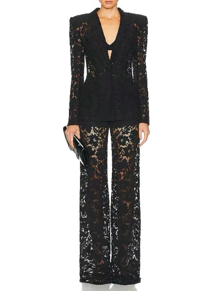 Lace Blazer and Pants Set