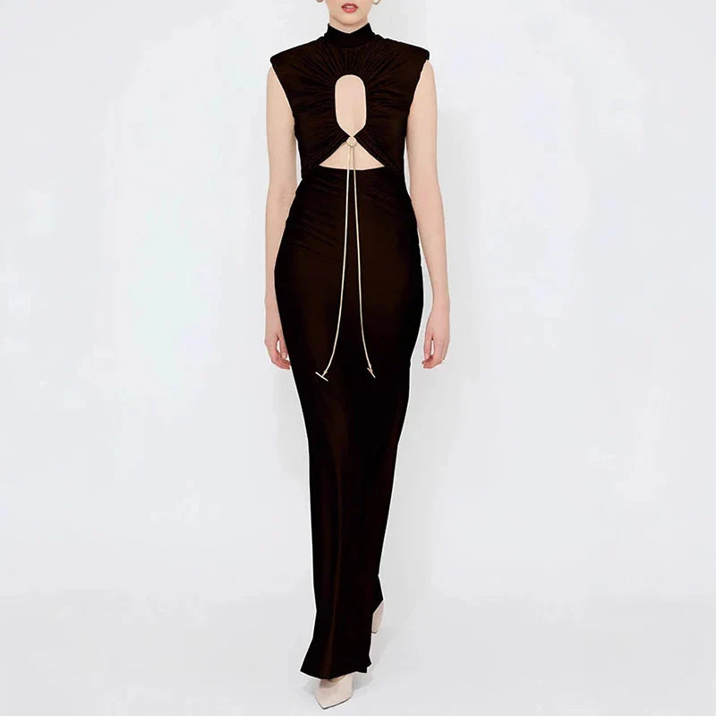 Sculpted Lace-Up Draped Dress | Sleek Sleeveless Silhouette