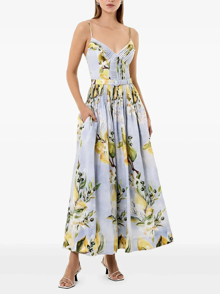 Floral Print Maxi Dress | Slim V-Neck Sundress for Summer Days