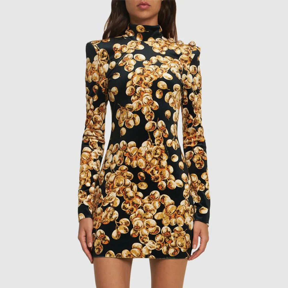Gold Floral Velvet Bodycon Mini Dress | Luxe Party Statement