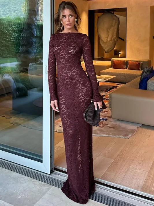 Elegant Long Sleeve Cutout Bodycon Evening Dress
