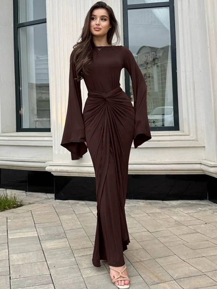 Ruched Long-Sleeve Maxi Dress