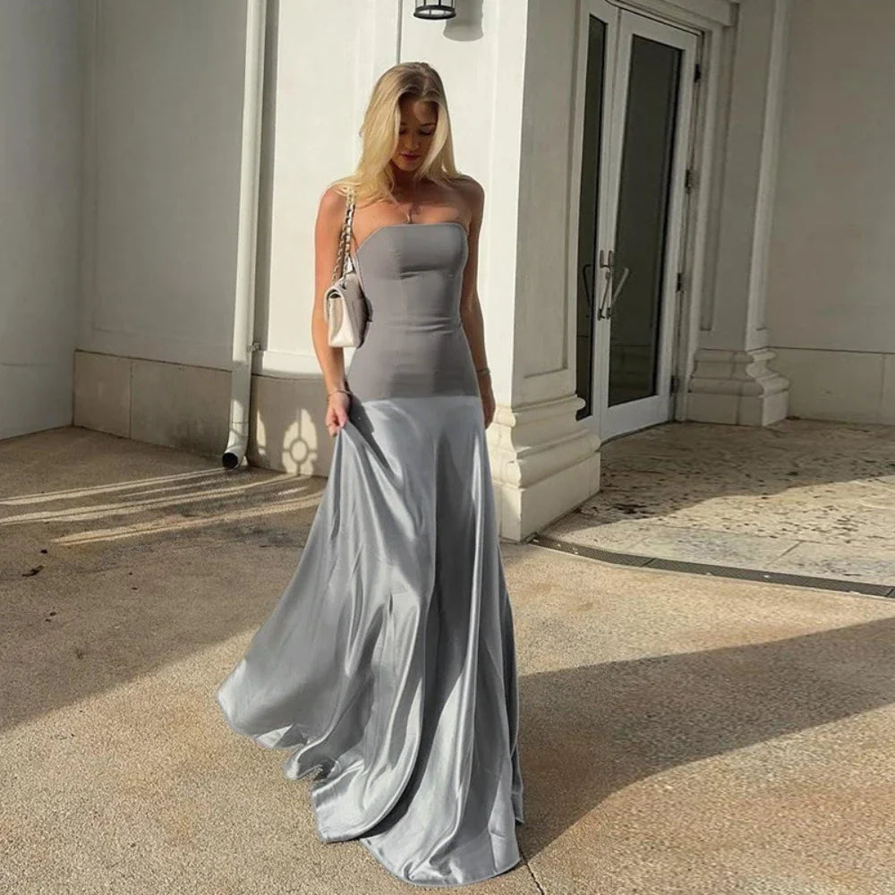 Strapless Grey A-Line Gown | Elegant Formal Evening Dress