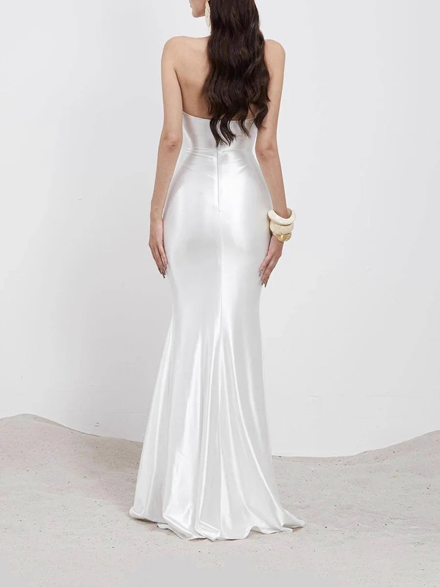 White Halter Mermaid Gown | Sleek Floor-Length Evening Dress