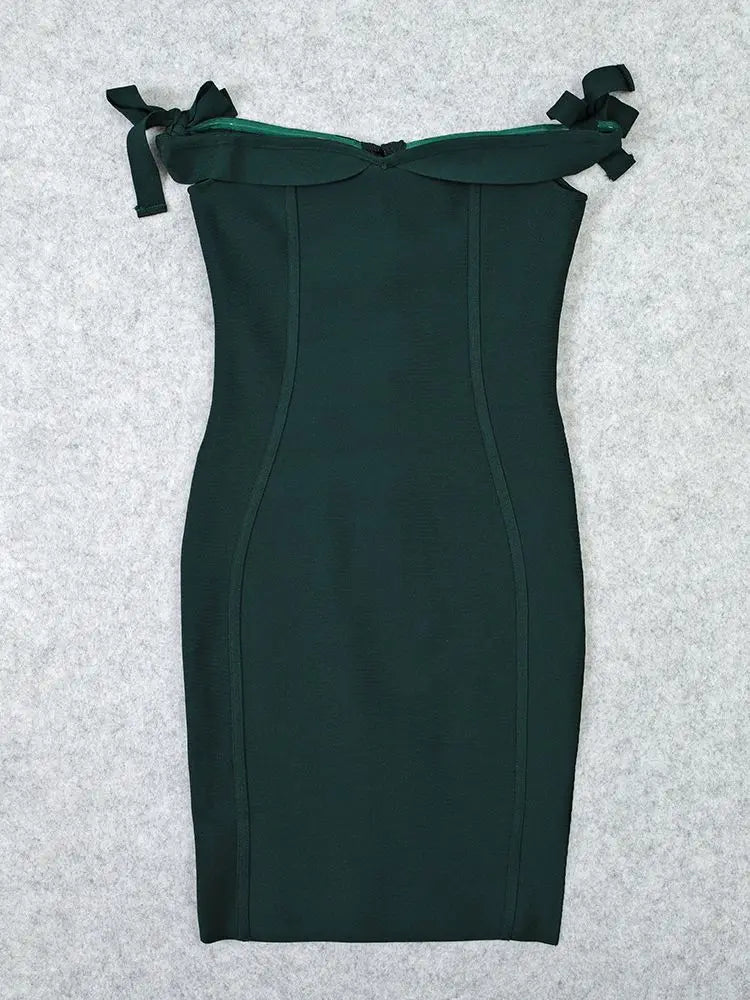 Emerald Off Shoulder Bandage Mini Dress | Ribbon-Tie Party Fit