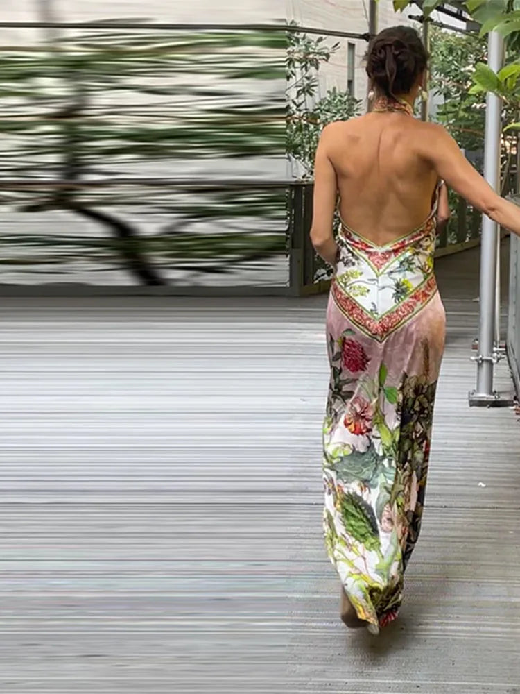 Floral Halter Backless Maxi Dress | Breezy Garden Party Style