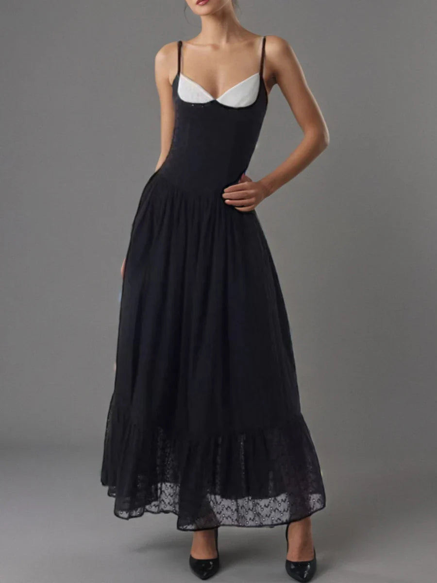 Colorblock Mesh Patchwork Dress | Square Neck Summer Elegance