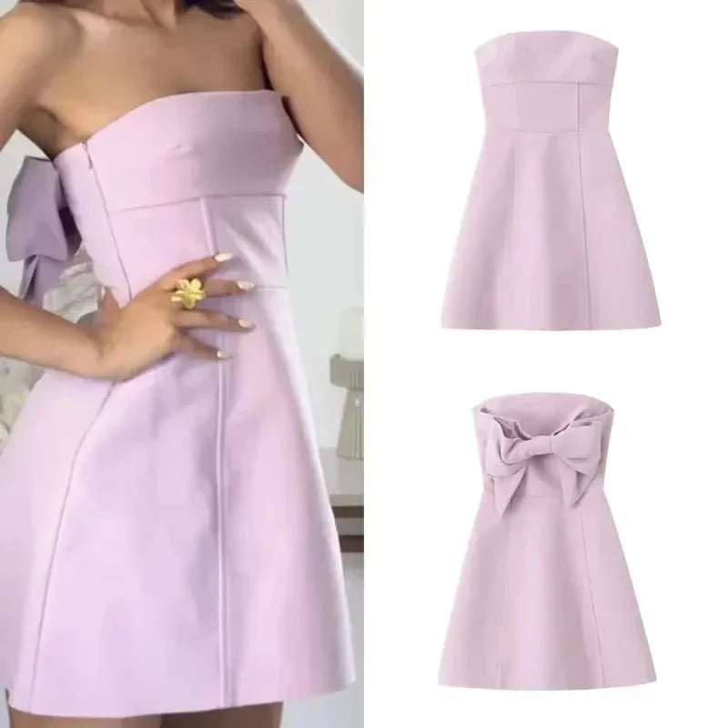 Pink Bow Strapless Mini Dress | Chic Summer Party Look