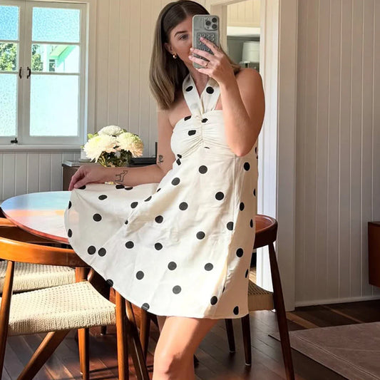 Polka Dot Halter Mini Dress | Retro Y2K Summer Charm