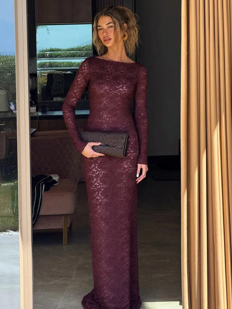 Elegant Long Sleeve Cutout Bodycon Evening Dress