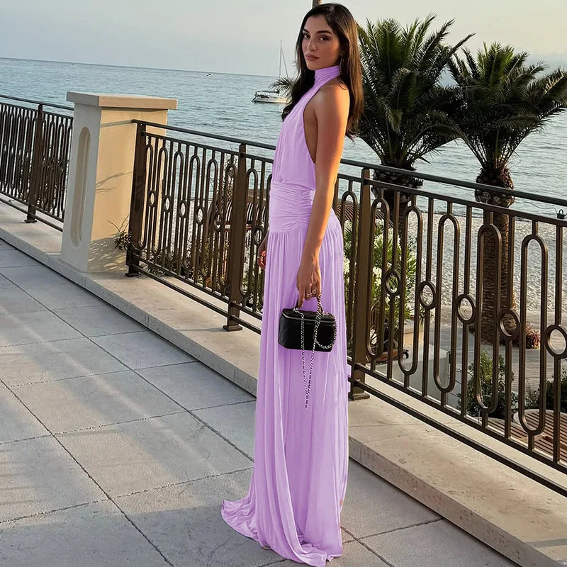 Halter Slit Maxi Dress | Lilac Summer Holiday Glam