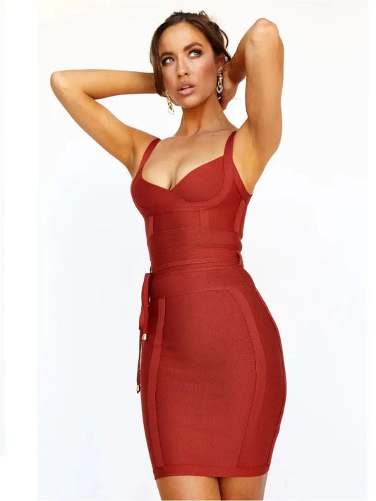 Red Belt Bandage Midi Dress | Sash Detail Sculpted Sheath