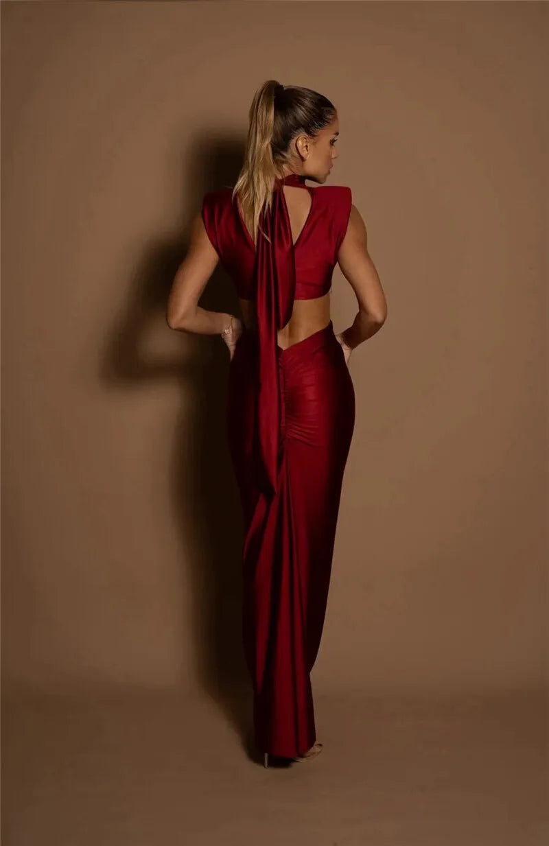 Crimson Cutout Evening Gown | Sculpted Sheath Dress