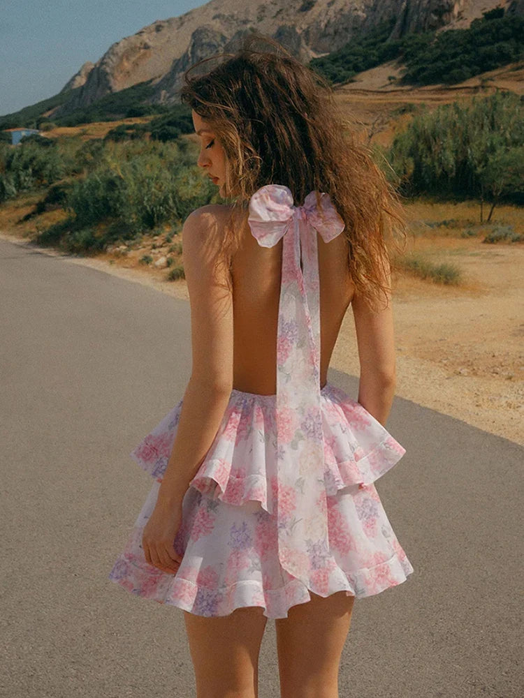 Halter Backless Double Hem Mini Dress