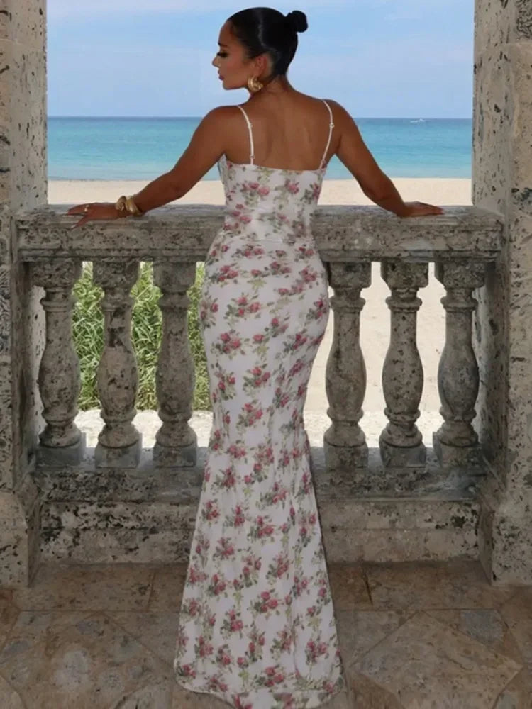 Floral Spaghetti Strap Maxi Dress | Backless Summer Evening Gown