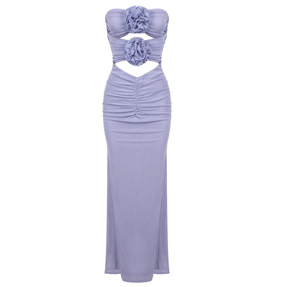 Ruffle A-line empire waist lavender gown for elegant parties