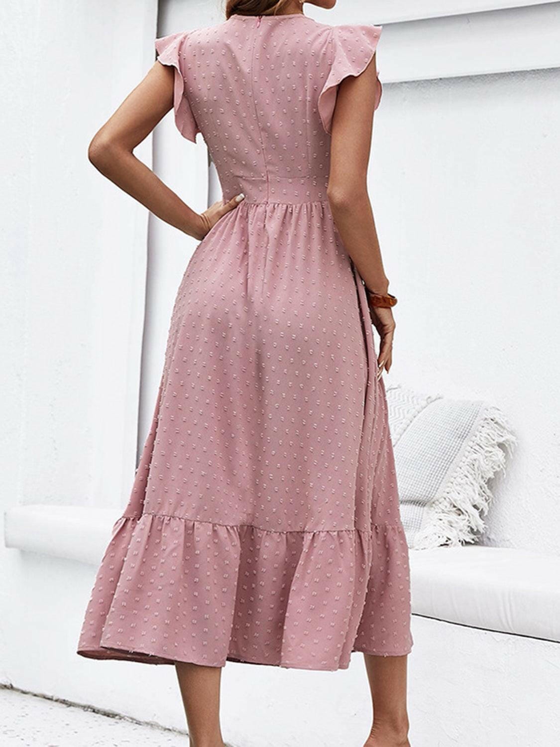 Ruffled Swiss Dot Plunge Dress - Perfect for a Night Out