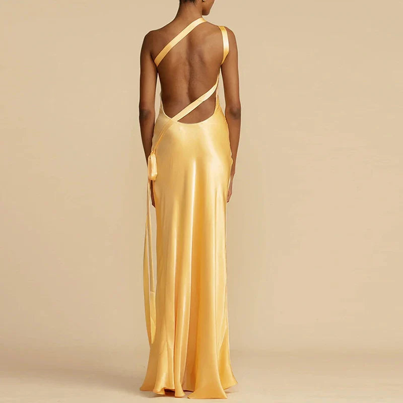 Satin One-Shoulder Backless Gown | Elegant Formal Look