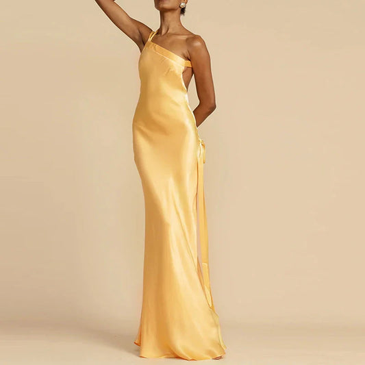 Satin One-Shoulder Backless Gown | Elegant Formal Look