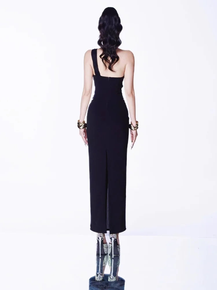 Black Asymmetric Cut-Out Gown | Sleek One-Shoulder Statement