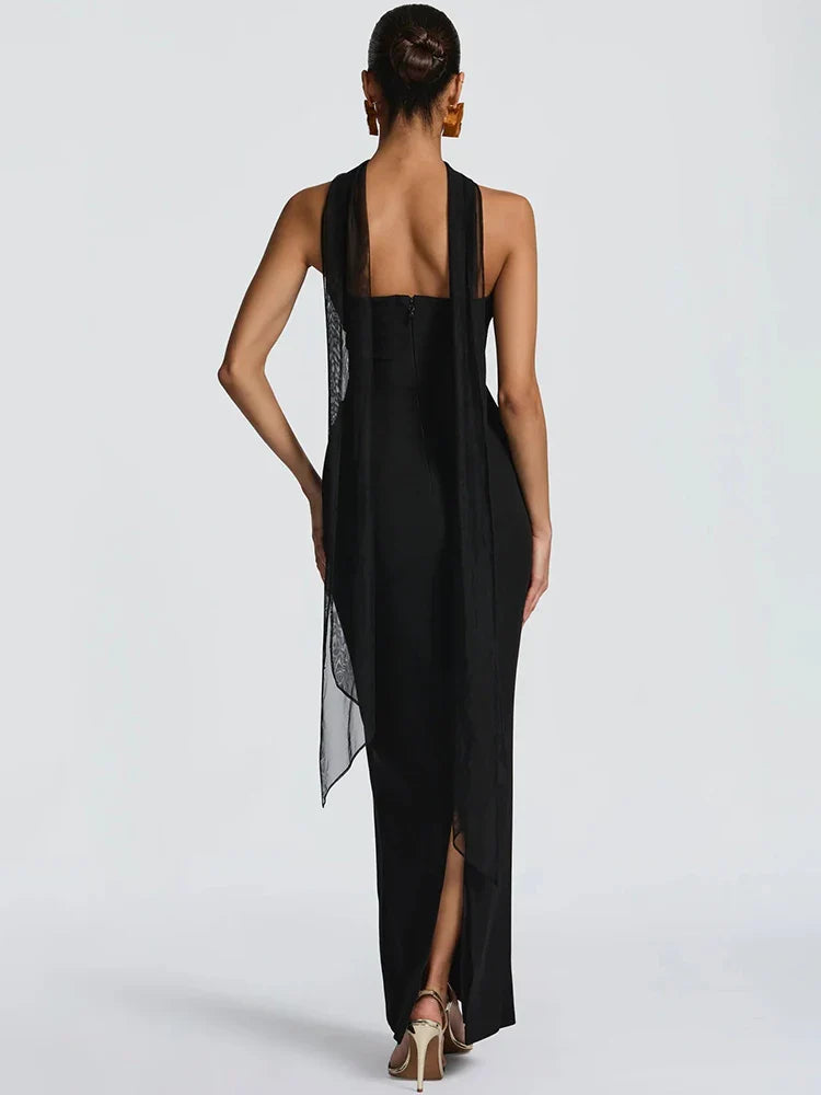 Black Strapless Off-Shoulder Maxi Gown – Elegant Backless Dress