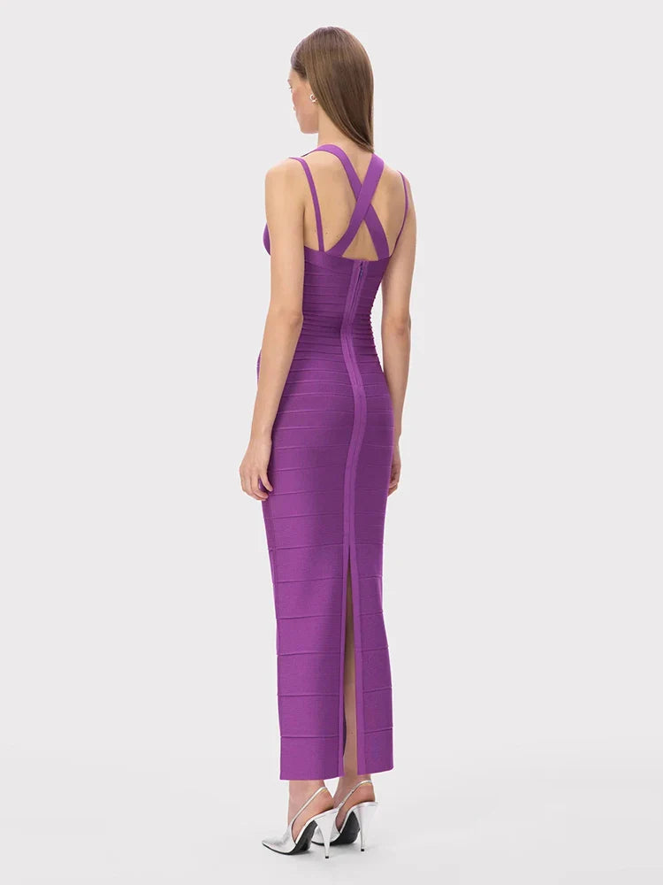 Purple Bandage Sheath Gown | V-Neck Spaghetti Strap Fit