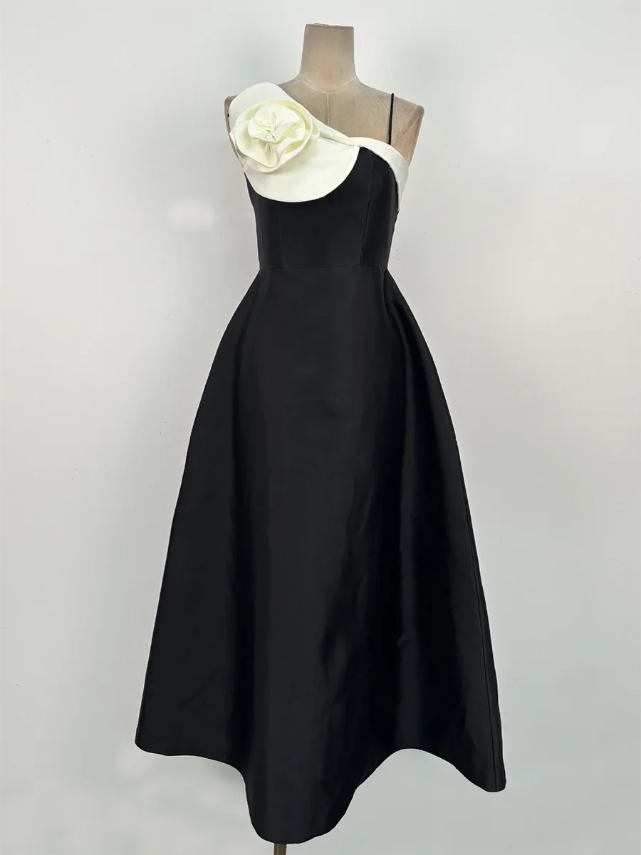 Strapless satin dress designed for refined evening occasions