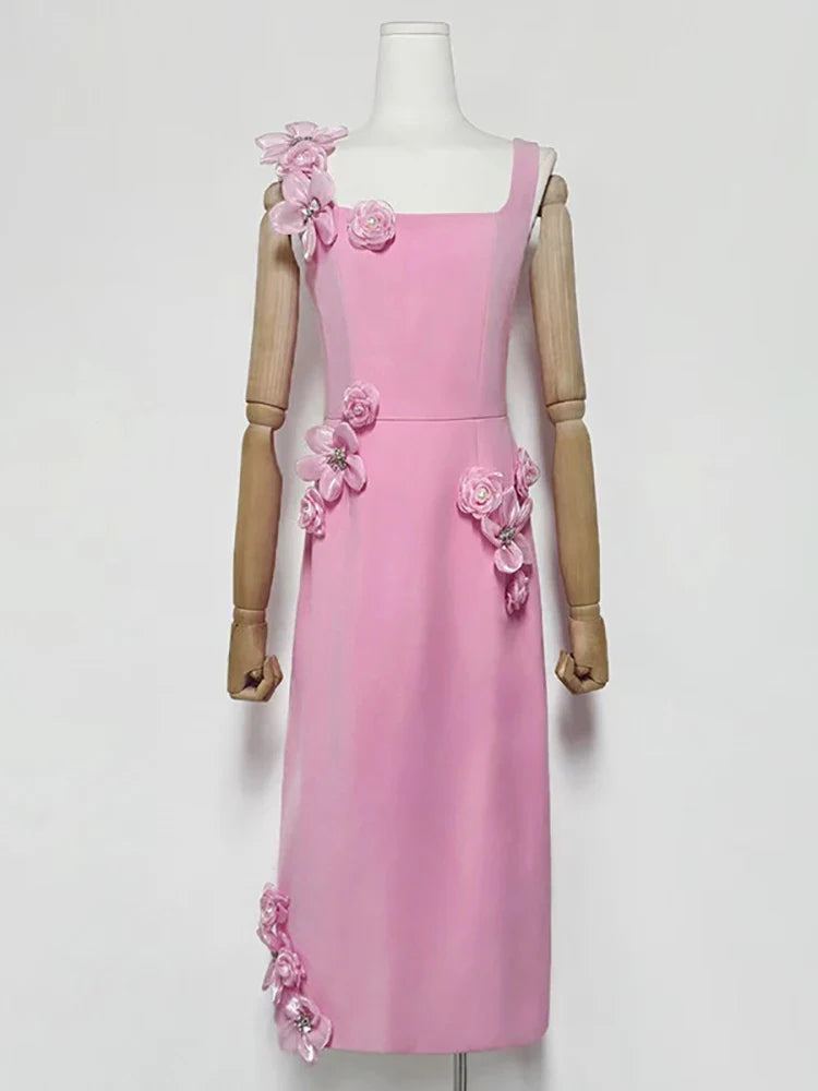 Sexy club party dress with square neckline and floral design  