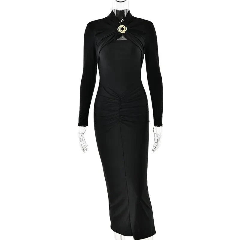 Sexy Maxi Dress with Metal Buckle