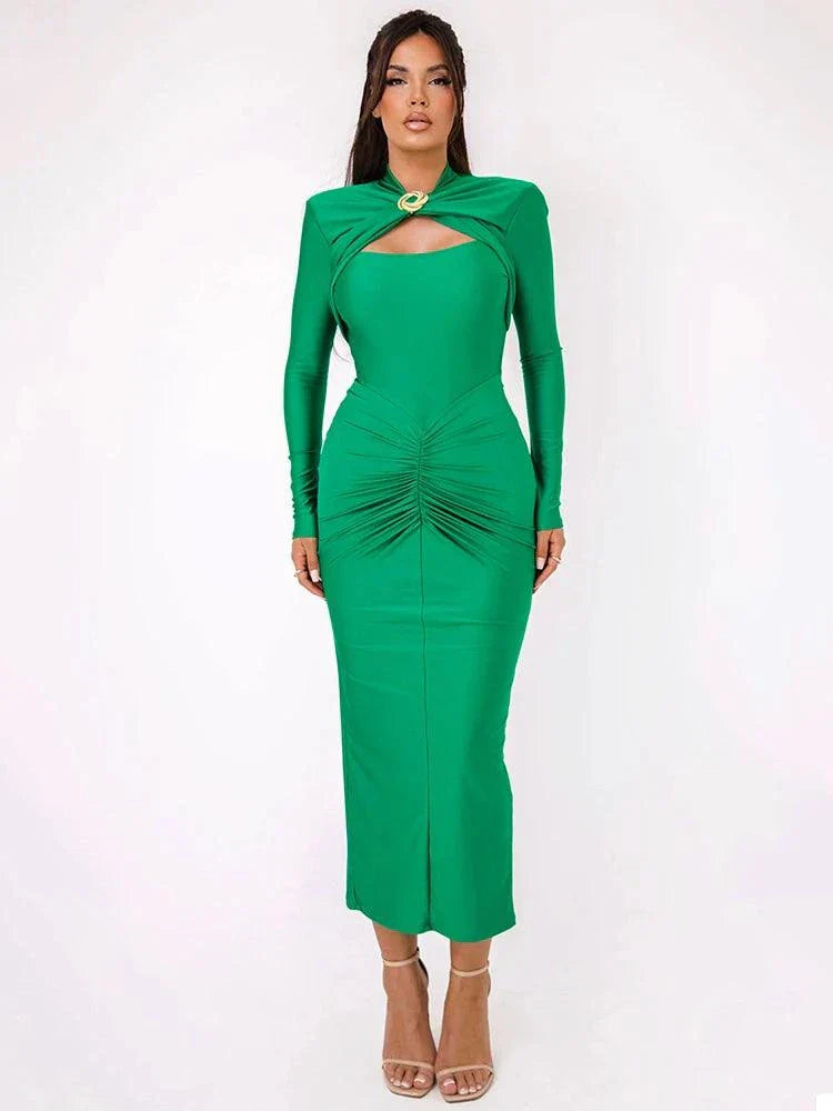 Sexy Maxi Dress with Metal Buckle