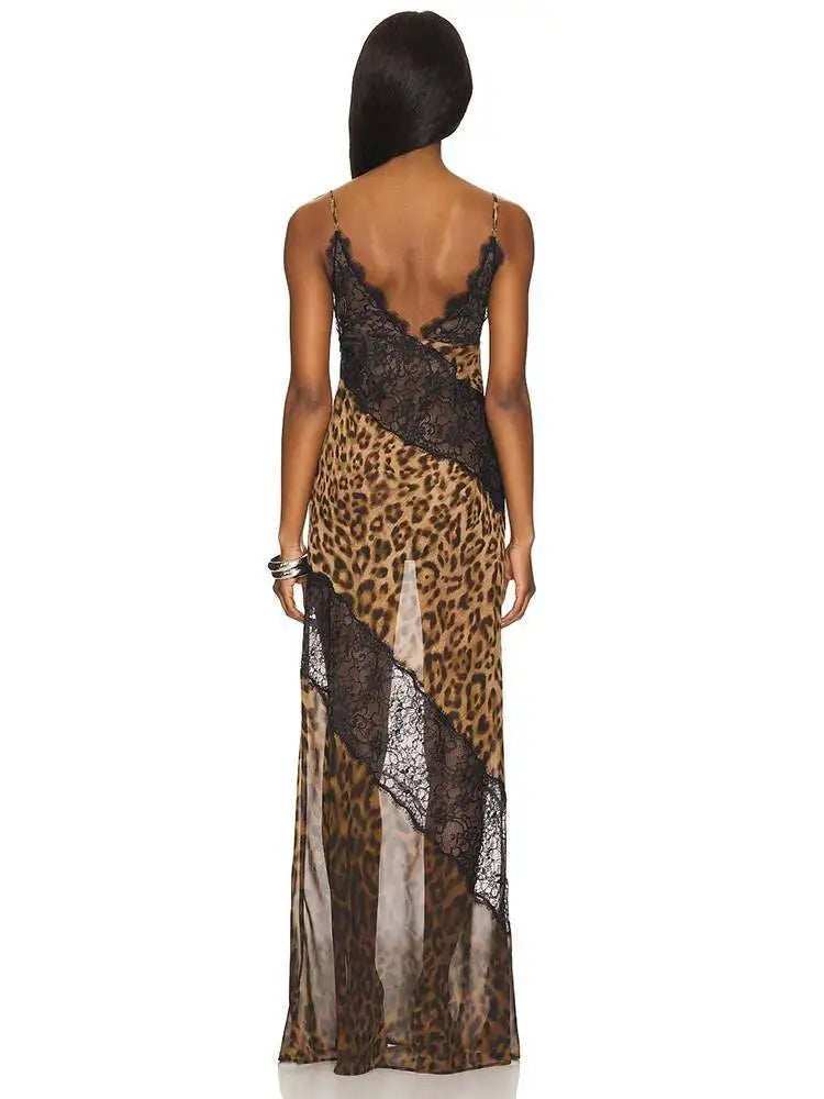 Leopard Print Spaghetti Strap Maxi Dress