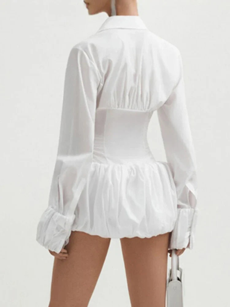White Cinched Shirt Mini Dress | Flattering Waist